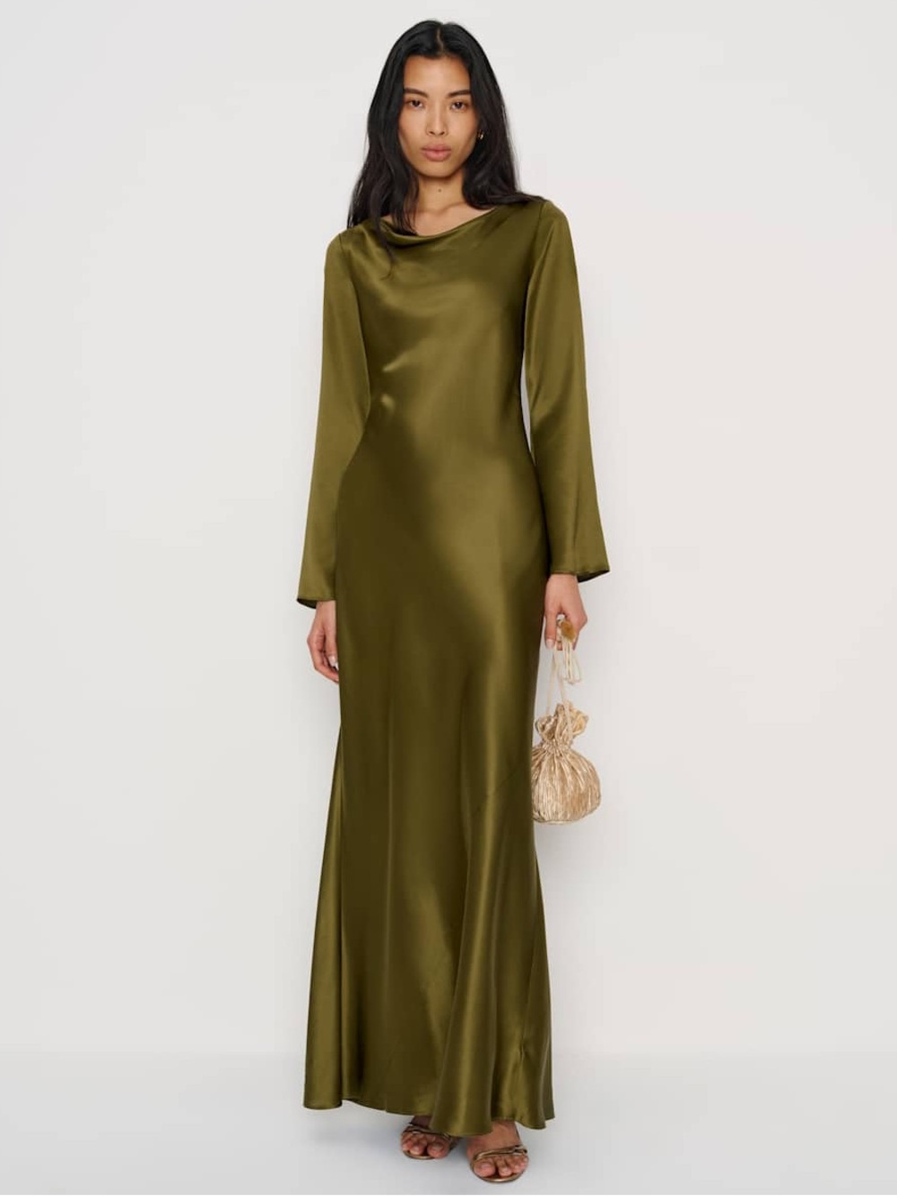 💚 NWT Reformation Pike Silk Maxi Dress — Moss Garden | Size 4